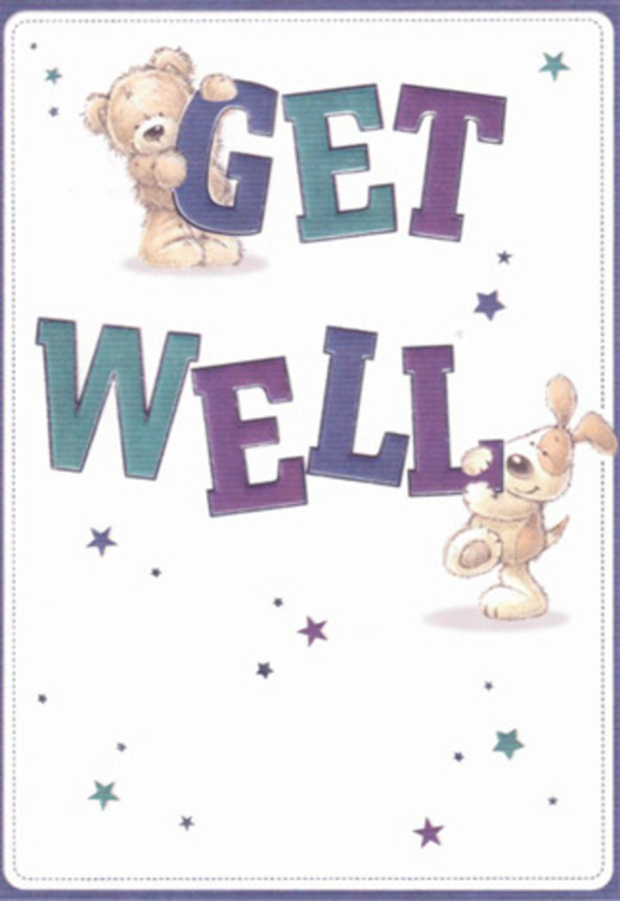 Celebrating kindness and gentle healing, this get well card features the delightful pairing of a soft, smiling bear and a playful puppy, their expressive faces filled with good-natured affection. Around them, playful stars dance in dazzling blues and purples, scattering hopeful wishes across a soft, creamy white backdrop-the effect reminiscent of a calm morning in Lloyd Park, where nature seems to pause for reflection. Bold, confident letters shaded in indigo and teal anchor the design, conveying strength and positivity with every curve. There is a tactile softness to the illustration, as if the downy fur of the bear and the puppy's floppy ears might be felt beneath your fingertips, inviting comfort and reassurance. The entire scene is suffused with warmth and lightness, much like the bouquets we send from Walthamstow to lift a neighbour's spirits. Sending this card alongside flowers from a trusted local florist can wrap someone in heartfelt care-each element carefully composed to create a bright spot on even the hardest days.