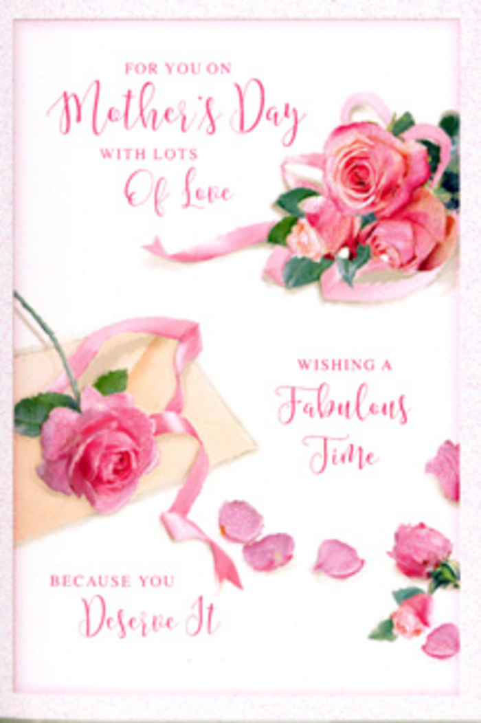Romantic Mother's Day card design with blush pink roses, ribbon, and loose petals arranged like a flat-lay bouquet on a bright white background, evoking the careful eye of a Walthamstow florist. Several main roses, fully open and plush, anchor the composition at the corners and edges, each bloom layered with satin-like petals that transition from soft, milky pink at the centre to slightly deeper tones at the tips. Between these roses, a trail of fallen petals is artfully scattered, suggesting the natural shedding of a fresh bouquet laid out on a florist's bench along Walthamstow High Street. A graceful, hand-lettered message dedicated to Mother's Day arcs across the centre of the card, written in flowing, slightly whimsical script that feels personal and sincere, as if composed just for the recipient. Woven through the largest rose cluster, a pale pink ribbon loops and curves, adding a sense of celebration and gift-giving, like the final bow tied before same-day delivery to homes near Lloyd Park or Blackhorse Road. The lighting is soft and even, with delicate shadows outlining each rose and petal, giving them a realistic, dimensional look against the clean, uncluttered white space. The overall mood is one of calm appreciation and gentle affection, capturing the tenderness of breakfast in bed or a quiet Mother's Day afternoon at home. This is the sort of refined floral-inspired card a local expert might recommend to pair with a bouquet of matching pink roses, creating a coordinated gesture of love and gratitude.
